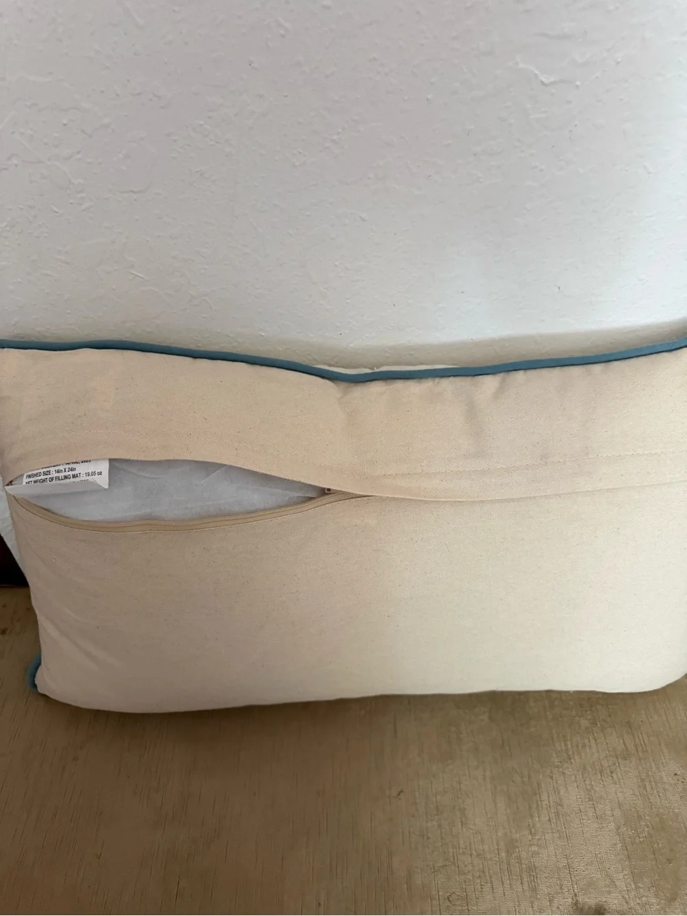 Embroidered Pumpkin Lumbar Pillow in Cream and Teal